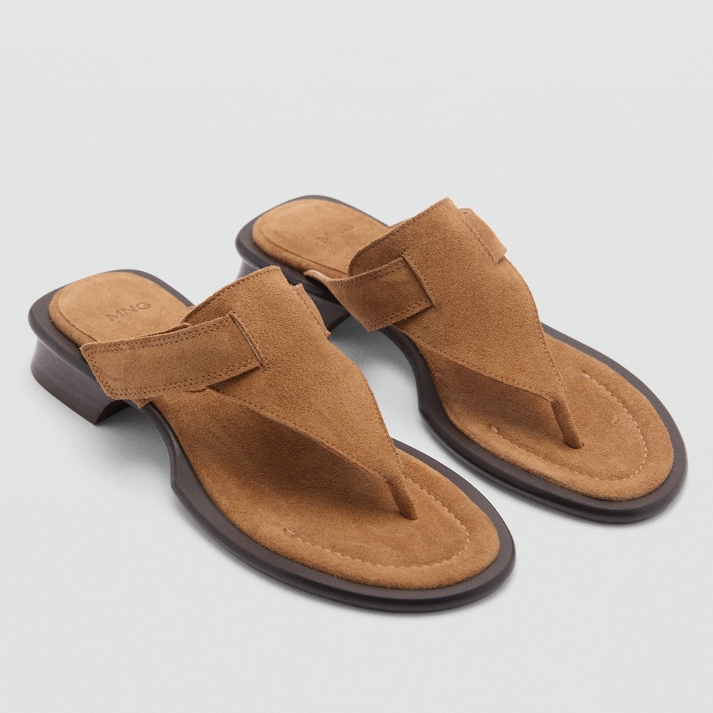 Mango Women's Suede Thong Sandals in Brown